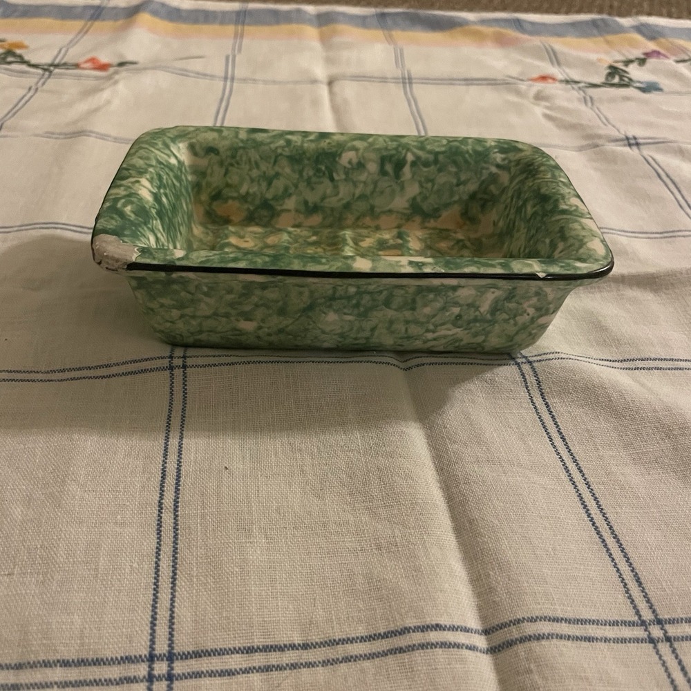 Vintage Stangl Green Spongeware Pottery Soap Dish 5.5"x3.75"